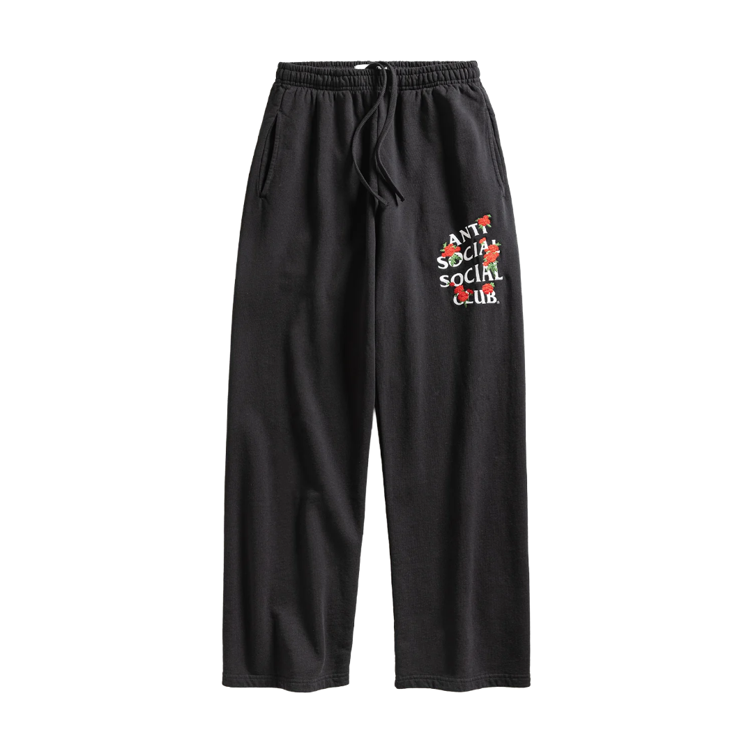 Embroidered Rose Open Hem Sweats