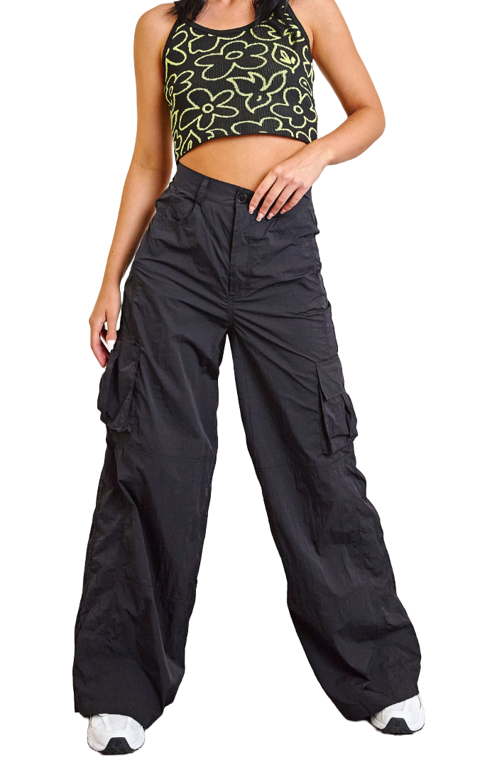 Katie Nylon Cargo Pant Black