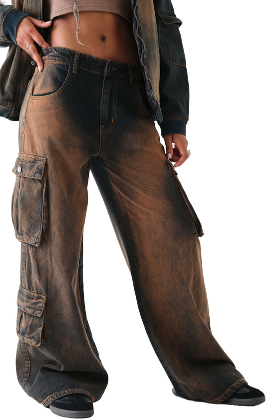 DAISY STREET- Acid Wash Low Rise Cargo Pant