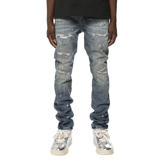 Skinny Plaid Paint Repair Denim