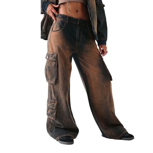Acid Wash Low Rise Cargo Pant
